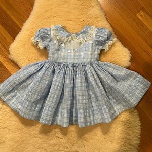 Vintage handmade light blue plaid organza dress